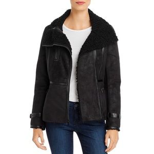 🎉 5/$125 Calvin Klein Moto Shearling Jacket Faux Fur Lined Black Size M